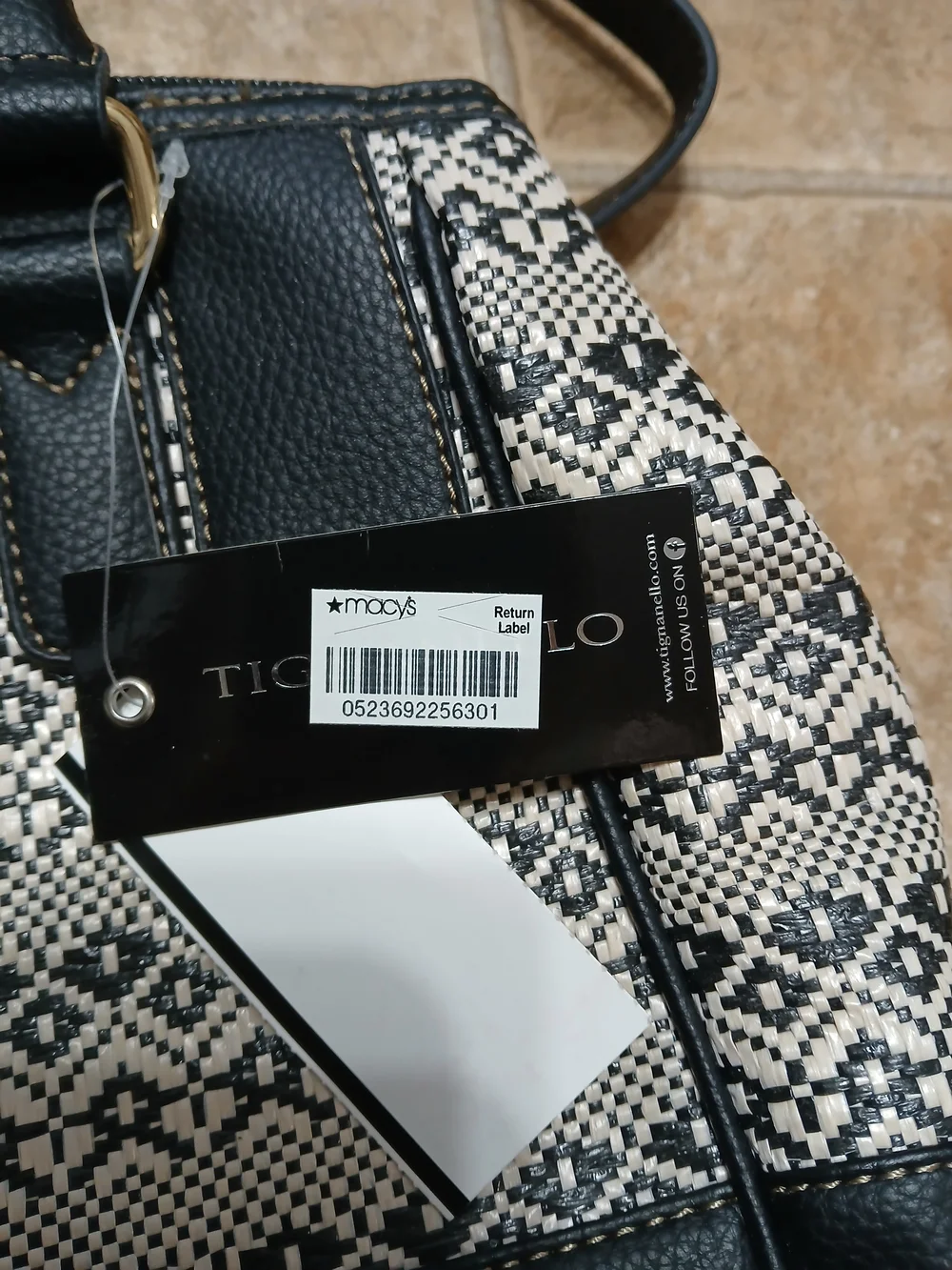 Tignanello Black&Cream Woven-Accent Satchel With Detachable Strap, New With Tags